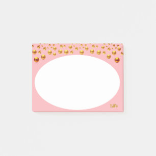 Golden Confetti on Pink Post-it Notes