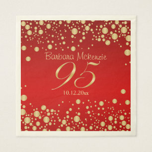 Golden confetti on red 95th Birthday Party Napkin
