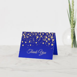Golden confetti on sapphire blue Thank You Card
