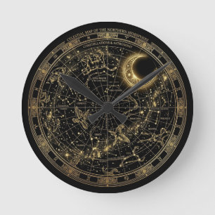 Golden Constellation Celestial Map Wall Clock