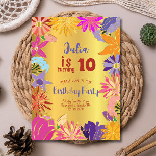 Golden contour flowers Birthday Invitation