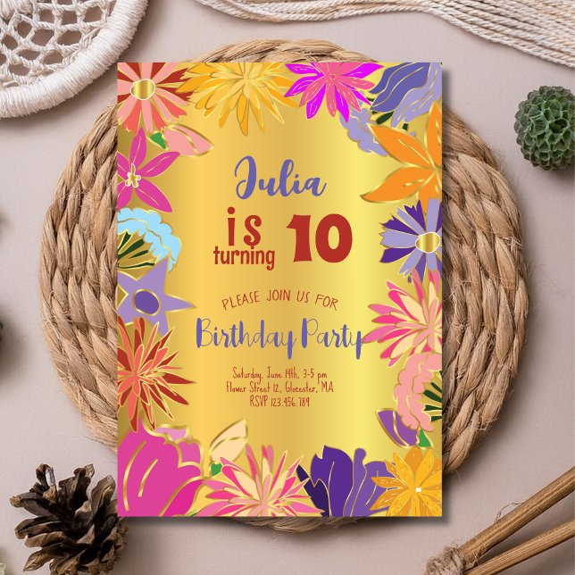 Golden contour flowers Birthday Invitation (Creator Uploaded)
