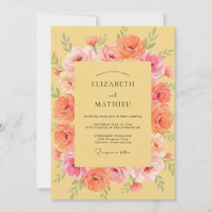 Golden Coral Rose Wedding Invitation
