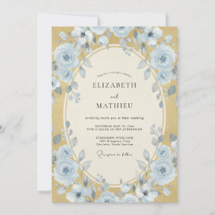 Golden Cornflower Peony Wedding Invitation