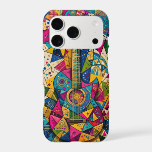 Golden Cosmic Guitar - Vibrant Cubist Abstract Geo