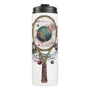 Golden cosmic tennis recket thermal tumbler
