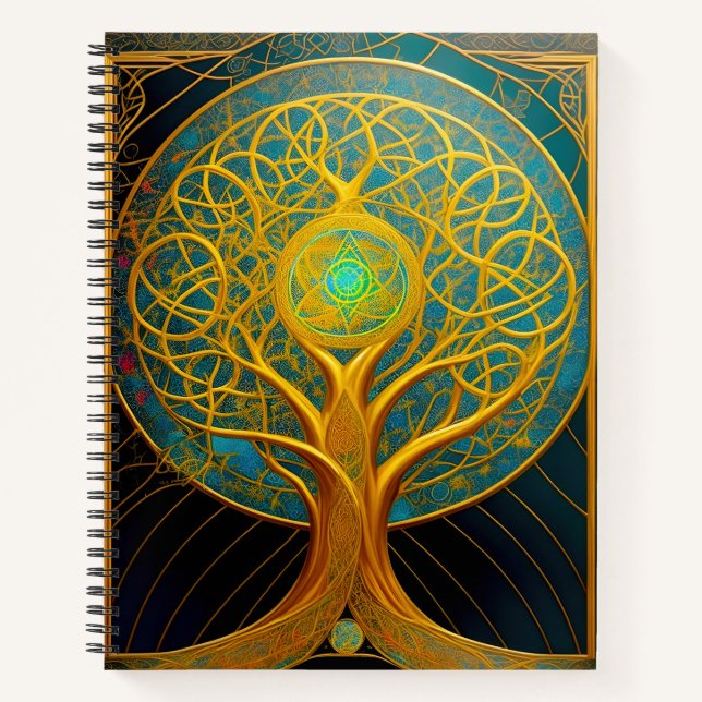 Golden Cosmic Tree Of Life Notebook (Front)