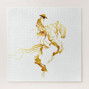 Golden Cowboy on Rearing Horse Jigsaw Puzzle