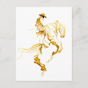 Golden Cowboy on Rearing Horse  Postcard