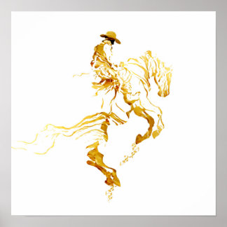 Golden Cowboy on Rearing Horse Poster