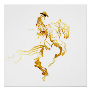 Golden Cowboy on Rearing Horse Poster