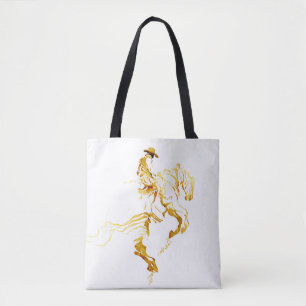 Golden Cowboy on Rearing Horse  Tote Bag