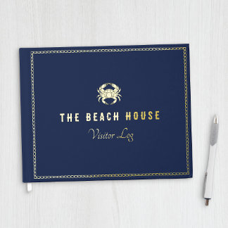 Golden Crab & Rope Frame Nautical Visitor Log Guest Book