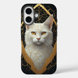 Golden Cracked Cat Face Mystical Animal Art ✨ iPhone 16 Case