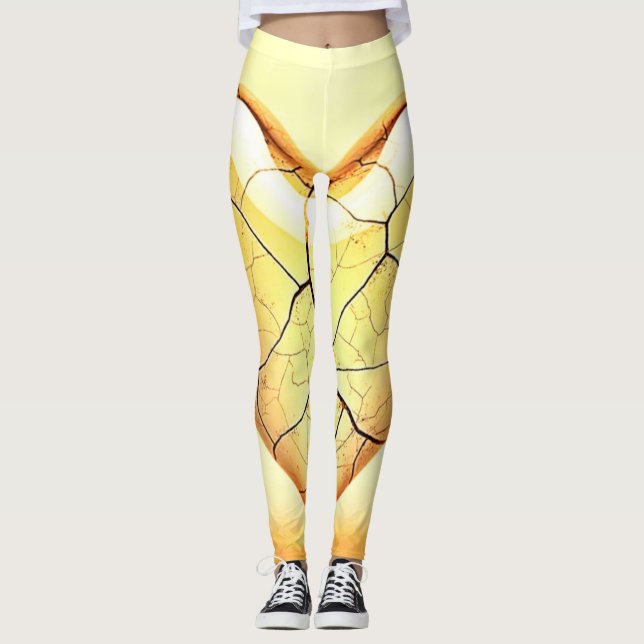 Golden Cracked Heart Art Leggings (Front)
