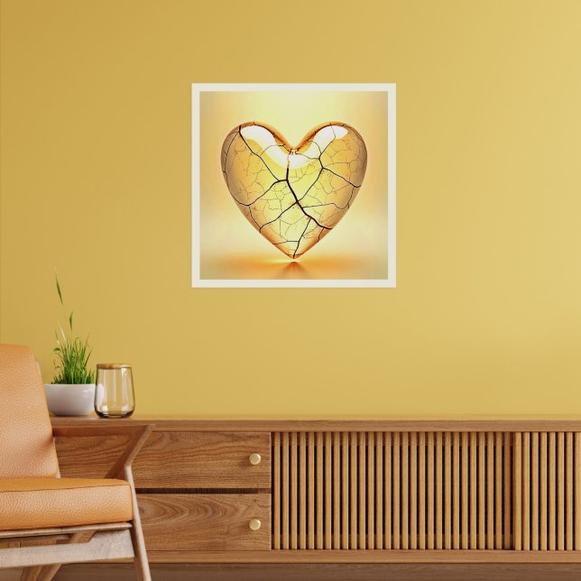 Golden Cracked Heart Art Poster (Living Room 2)