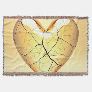 Golden Cracked Heart Art Throw Blanket