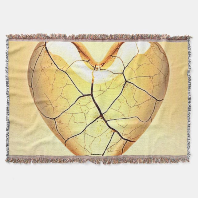 Golden Cracked Heart Art Throw Blanket (Front)