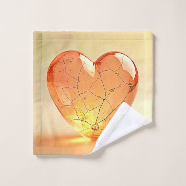 Golden Cracked Heart Glow Bath Towel Set (Wash Cloth)