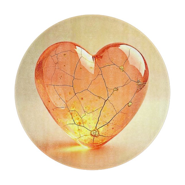 Golden Cracked Heart Glow Cutting Board (Front)
