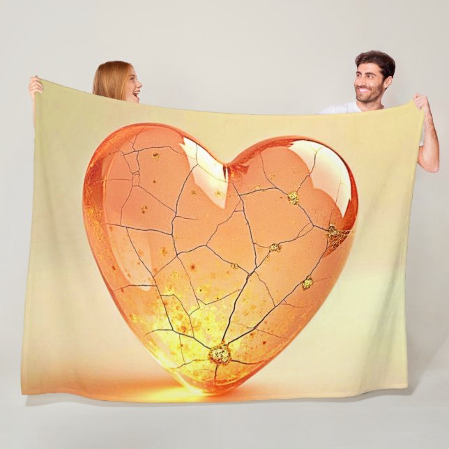 Golden Cracked Heart Glow Fleece Blanket (In Situ)