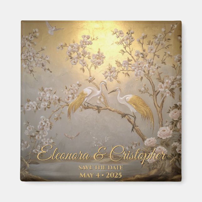 Golden Cranes and Blossoms Japanese Save the Date  Magnet (Front)