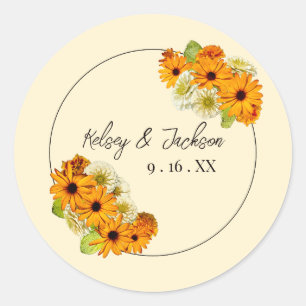 Golden & Cream Florals Wedding Classic Round Sticker