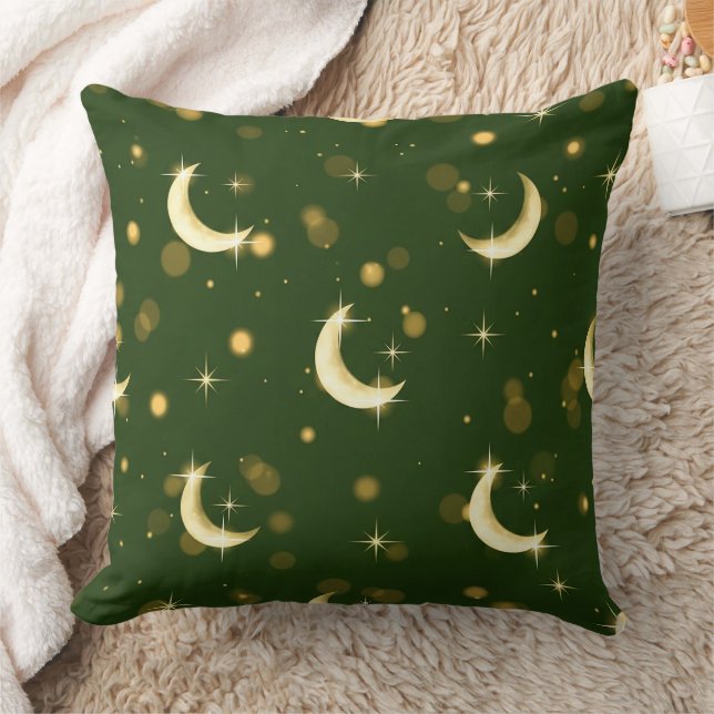 Golden Crescent Moon Bokeh - Celestial Starry Cushion (Blanket)