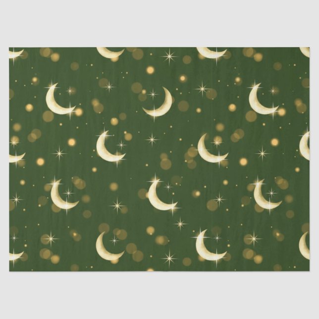 Golden Crescent Moon Bokeh - Celestial Starry Tissue Paper (Front)