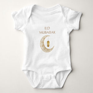 Golden Crescent Moon & Lantern Eid Mubarak Islamic Baby Bodysuit