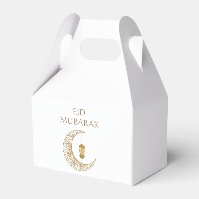 Golden Crescent Moon & Lantern Eid Mubarak Islamic Favour Box (Front Side)