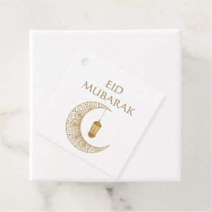 Golden Crescent Moon & Lantern Eid Mubarak Islamic Favour Tags