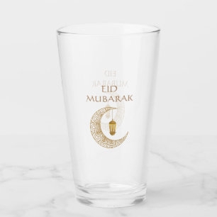 Golden Crescent Moon & Lantern Eid Mubarak Islamic Glass