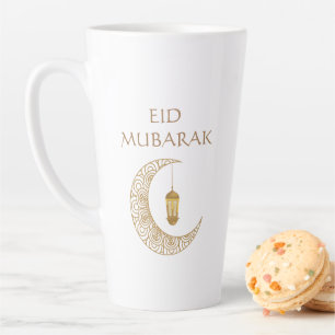 Golden Crescent Moon & Lantern Eid Mubarak Islamic Latte Mug