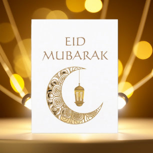 Golden Crescent Moon & Lantern Eid Mubarak Islamic Postcard