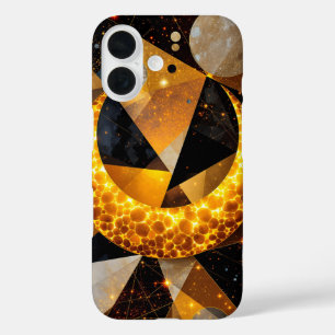 Golden Crescent Moon with Cosmic Geometric Stars iPhone 16 Case
