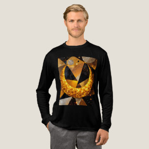Golden Crescent Moon with Cosmic Geometric Stars Tri-Blend Shirt