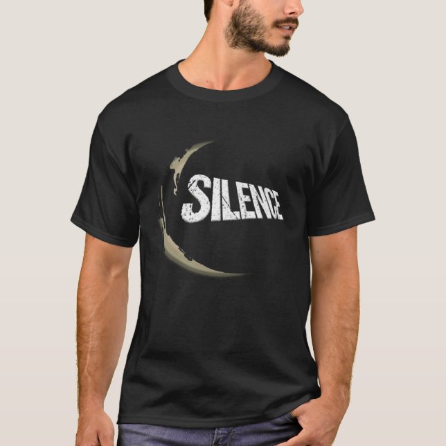 Golden Cresent Moon & Silence Text T-Shirt (Front)