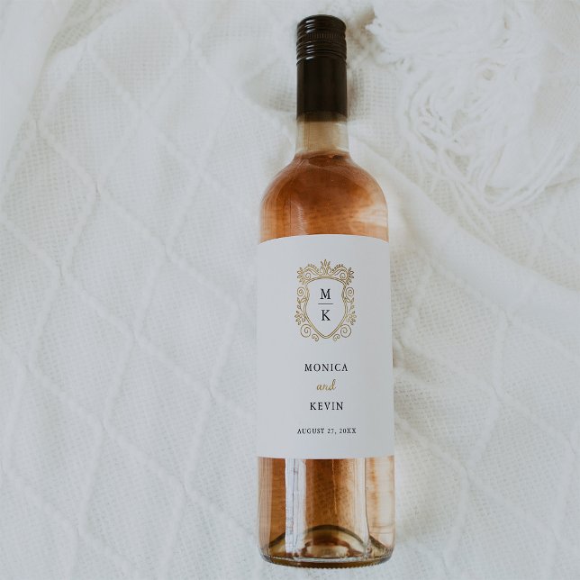 Golden Crest | Elegant Wedding Monogram Wine Label (Creator Uploaded)