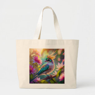 Golden Crested Green Headed Finch Fantasy Bird Large Tote Bag
