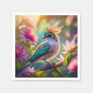 Golden Crested Green Headed Finch Fantasy Bird Napkin
