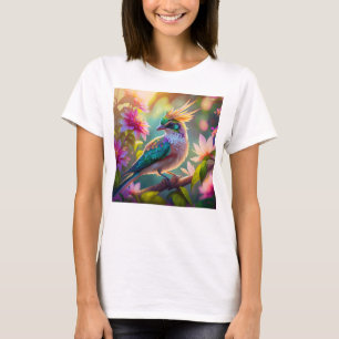 Golden Crested Green Headed Finch Fantasy Bird T-Shirt