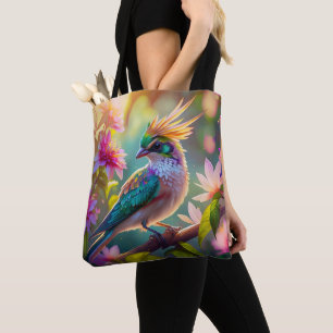 Golden Crested Green Headed Finch Fantasy Bird Tote Bag