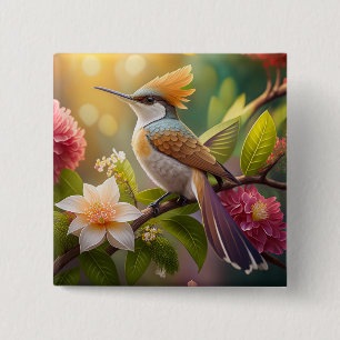 Golden Crested Honeyeater Fantasy Bird 15 Cm Square Badge
