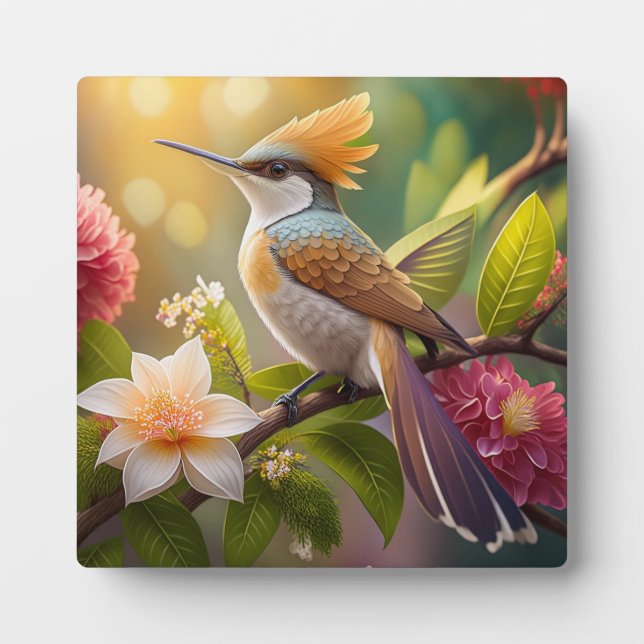 Golden Crested Honeyeater Fantasy Bird Plaque (Front)