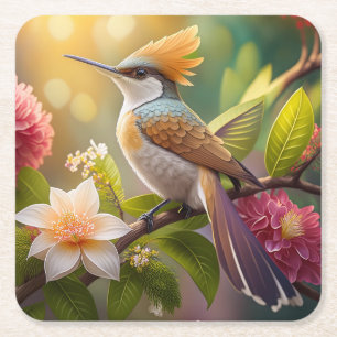 Golden Crested Honeyeater Fantasy Bird Square Paper Coaster