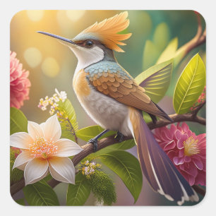 Golden Crested Honeyeater Fantasy Bird Square Sticker