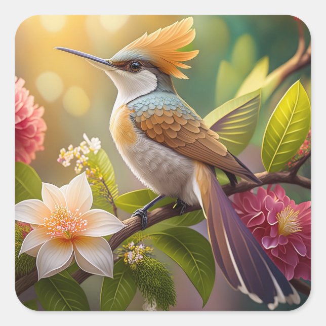 Golden Crested Honeyeater Fantasy Bird Square Sticker (Front)
