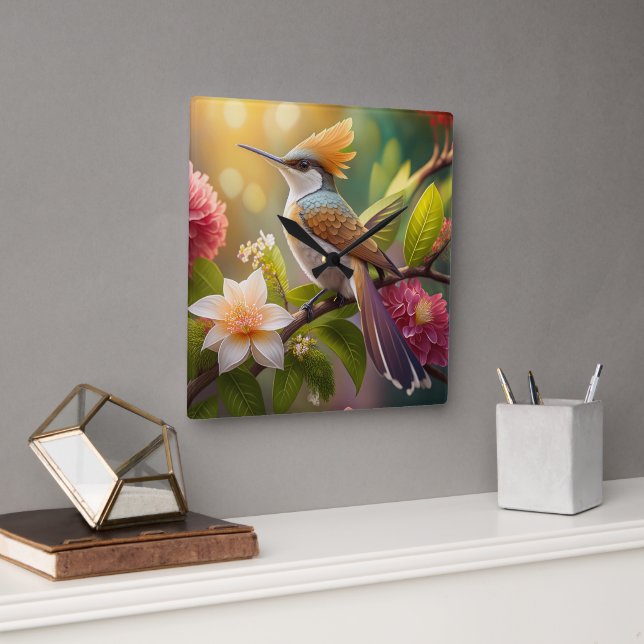 Golden Crested Honeyeater Fantasy Bird Square Wall Clock (Office)