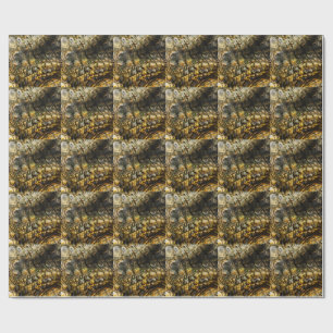Golden Crocodile Skin Texture Close Up Wrapping Paper